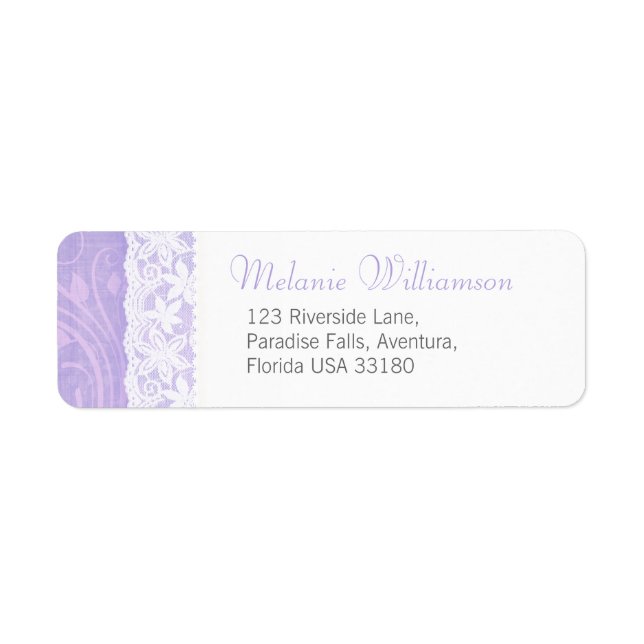 Étiquette Adresse de réponse du mariage blanc et violet (Devant)