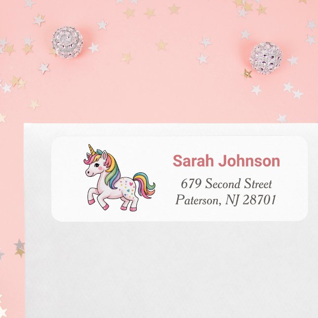 Étiquette Adresse de Retour Anniversaire Fille Licorne (Créateur téléchargé)