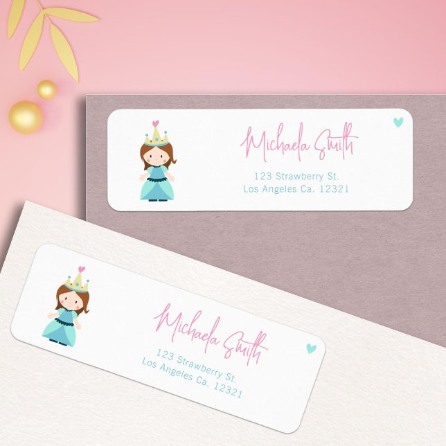 Étiquette Adresse de Retour Anniversaire Princesse Fille Mig (Cute Princess Girl Birthday Return Address label by Kinda Cute by Patricia Alvarez)