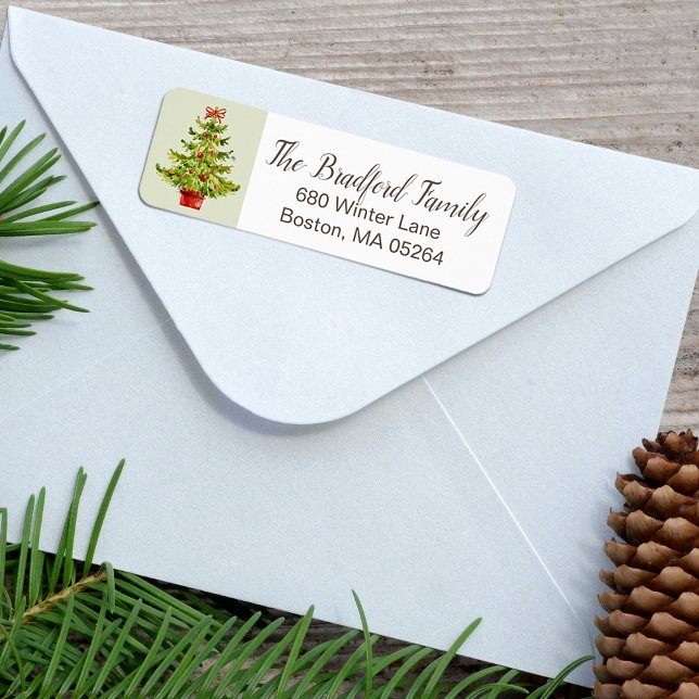 Étiquette Adresse de Retour Arbre de Noël Aquarelle Classiqu (Classic Watercolor Christmas Tree Return Address Label)