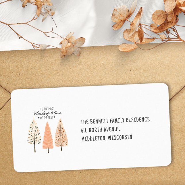 Étiquette Adresse de Retour Arbres de Pin Nordique Bohème Mi (Créateur téléchargé)