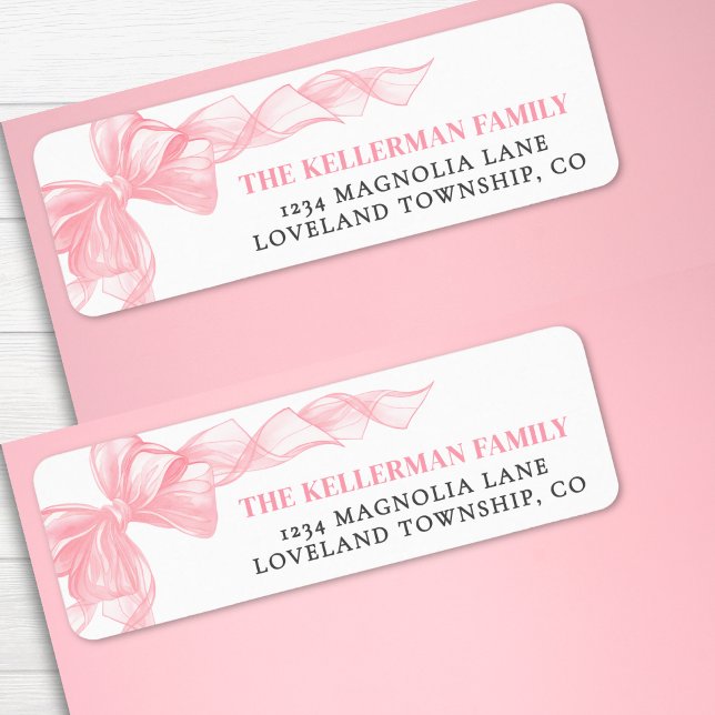 Étiquette Adresse de Retour Arc Rose (Pink Bow Return Address label)
