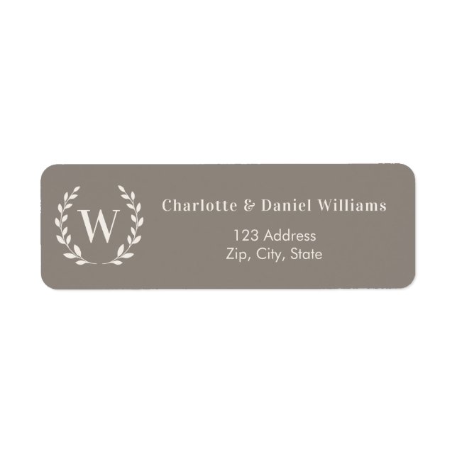 Étiquette Adresse de retour avec monogramme initial et couro (Devant)