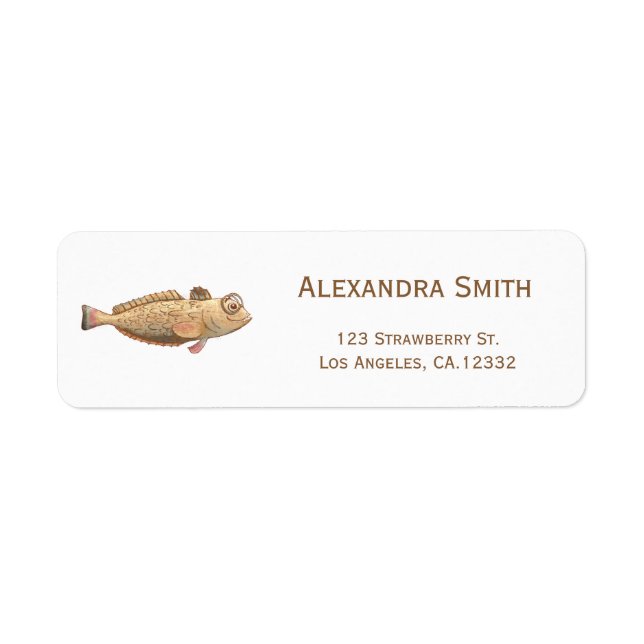 Étiquette Adresse de Retour avec Poisson Mignon avec Lunette (Devant)