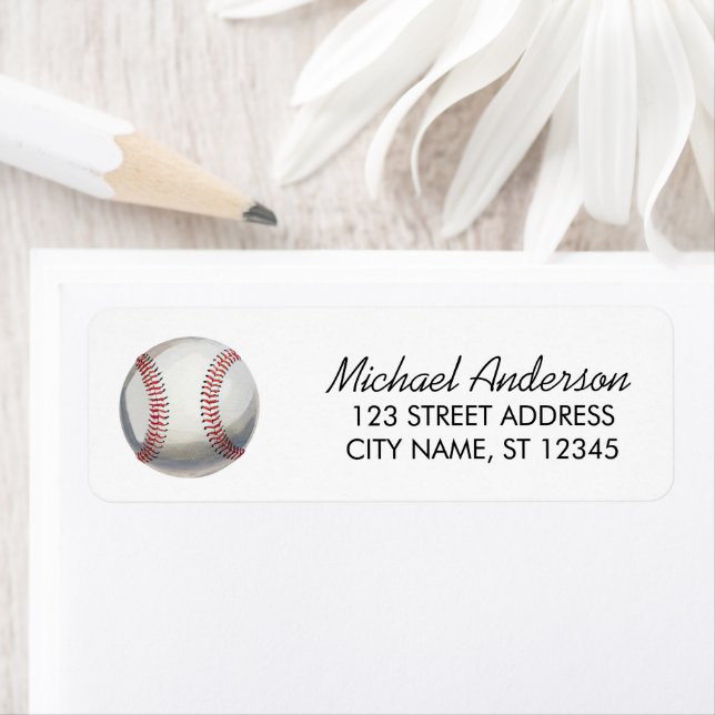 Étiquette Adresse de Retour Balle de Baseball Aqua (En situation)