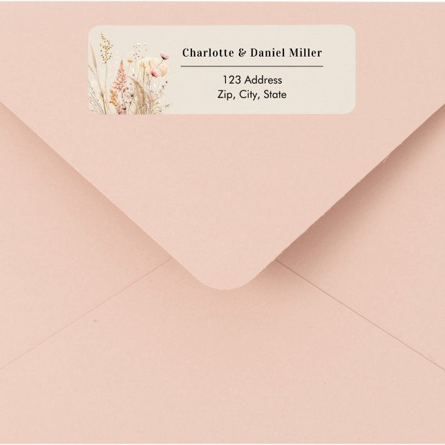 Étiquette Adresse de retour beige rose fleur sauvage (Créateur téléchargé)