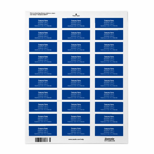Étiquette Adresse de retour Bleu et Blanc Bleu et Bleu Profo (Feuille entière)