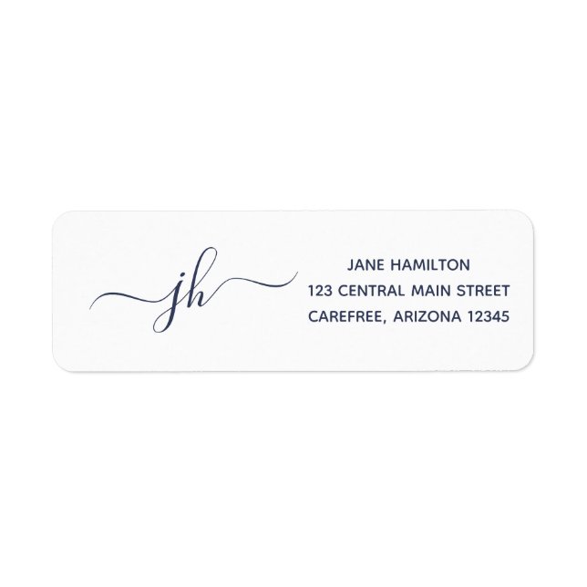 Étiquette Adresse de Retour Bleu Foncé Monogramme  (Devant)