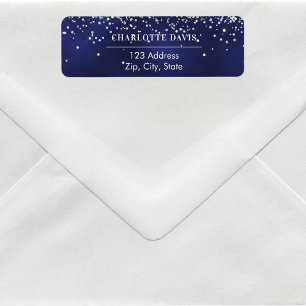 Étiquette Adresse de retour bleu marine argent