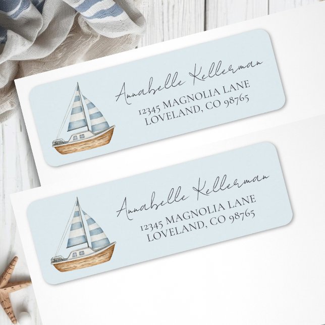 Étiquette Adresse de Retour Bleue Nautique (Blue Nautical Return Address Label)
