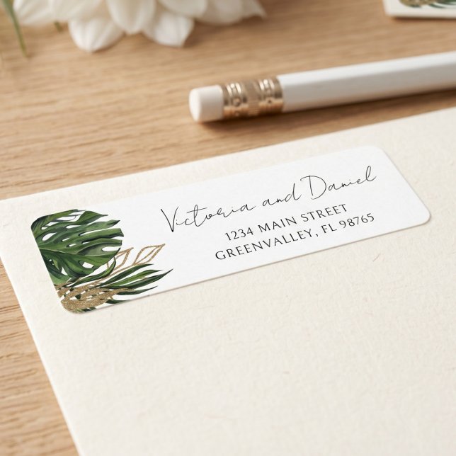Étiquette Adresse de retour botanique boho tropicale (Créateur téléchargé)