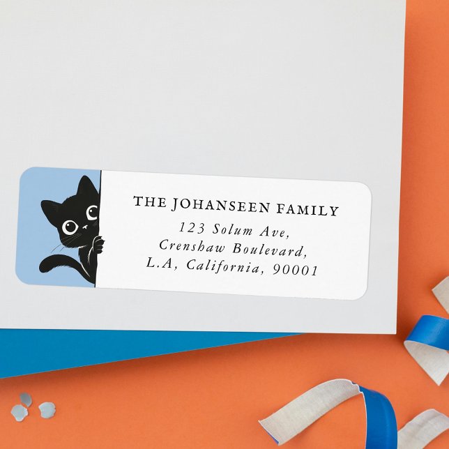 Étiquette Adresse de Retour Chat Noir Mignon qui Épie (Créateur téléchargé)