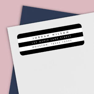 Étiquette Adresse de retour Chic Black & White Stripes