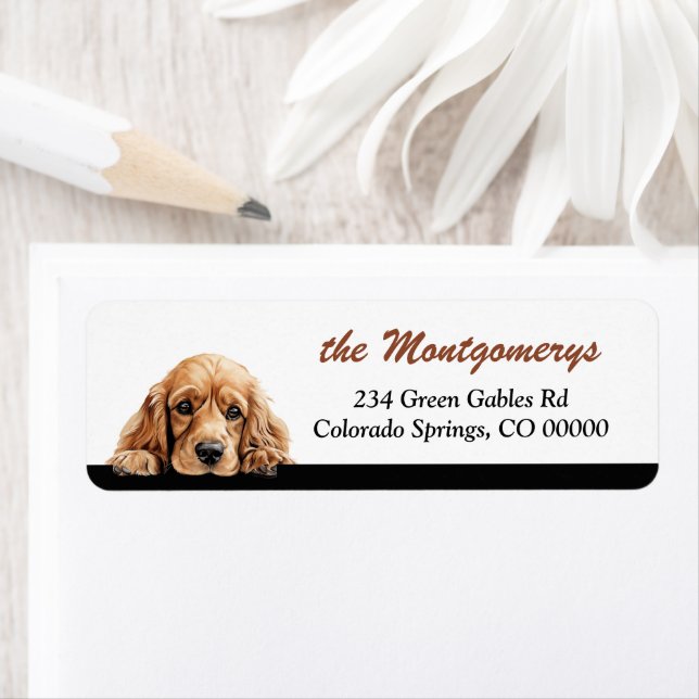 Étiquette Adresse de retour Chien Cocker Spaniel Adorable qu (En situation)