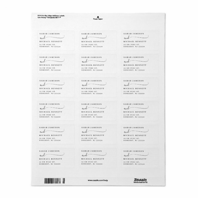 Étiquette Adresse de retour classique élégante noir et blanc (Feuille entière)