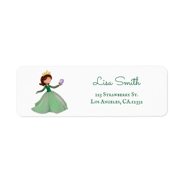 Étiquette Adresse de Retour Couronne de Fille Verte (Devant)