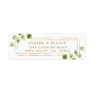 Étiquette Adresse de retour d'aquarelle botanique d'or