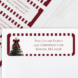Étiquette Adresse de retour d'arbre de Noël aux rayures roug