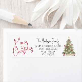 Étiquette Adresse de retour d'arbre de Noël joyeux aquarelle