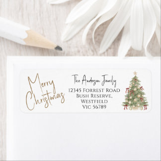 Étiquette Adresse de retour d'arbre de Noël joyeux aquarelle