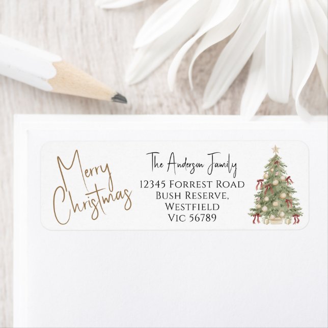 Étiquette Adresse de retour d'arbre de Noël joyeux aquarelle (En situation)