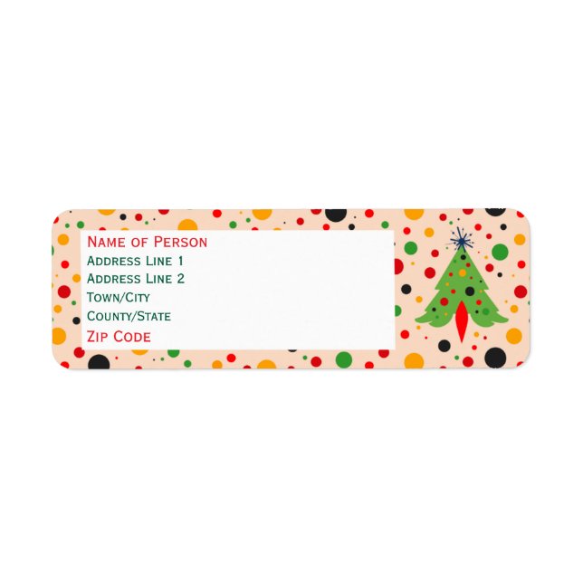 Étiquette Adresse de retour d'arbre de Noël Mid Century Mode (Devant)