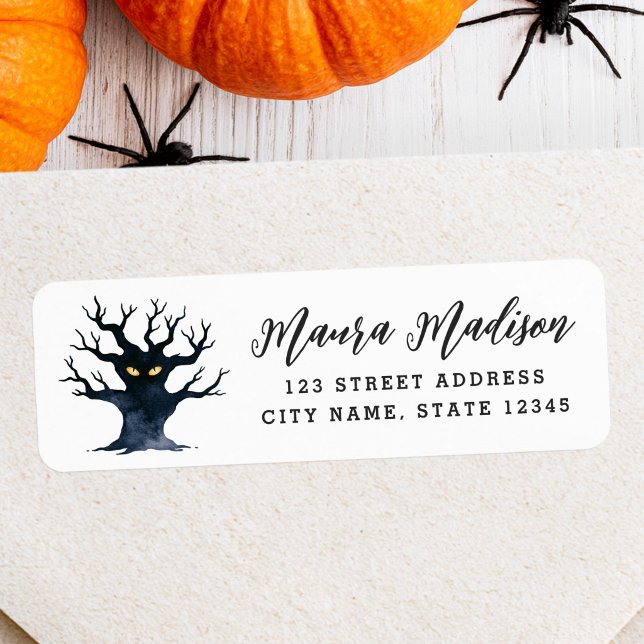 Étiquette Adresse de retour d'arbre d'Halloween effrayant et (Spooky gnarly Halloween tree return address Label)