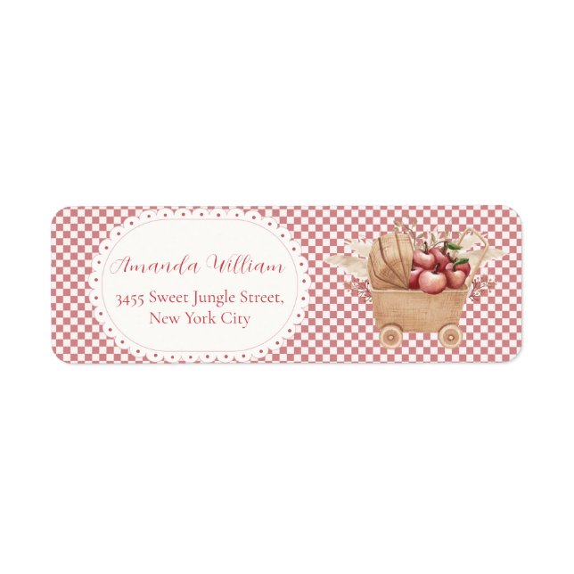 Étiquette Adresse de retour de Baby Shower Red Gingham Boho  (Devant)