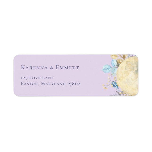 Étiquette Adresse de retour de Baby Shower Violet Lune Fanta (Devant)