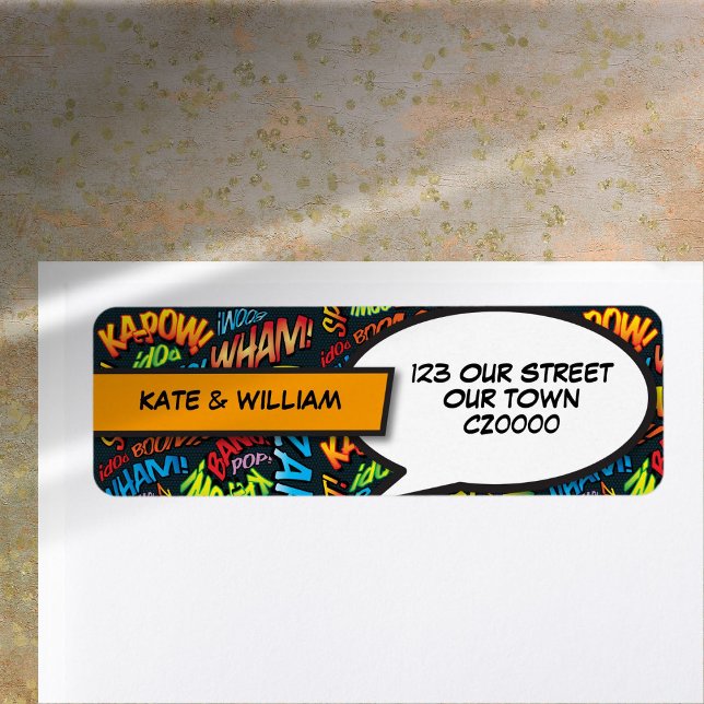 Étiquette Adresse de retour de bande dessinée typographique  (Modern Typographic Fun Comic Return Address Label)