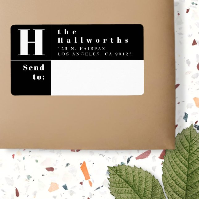 Étiquette Adresse de retour de bloc en noir et blanc moderne (Créateur téléchargé)