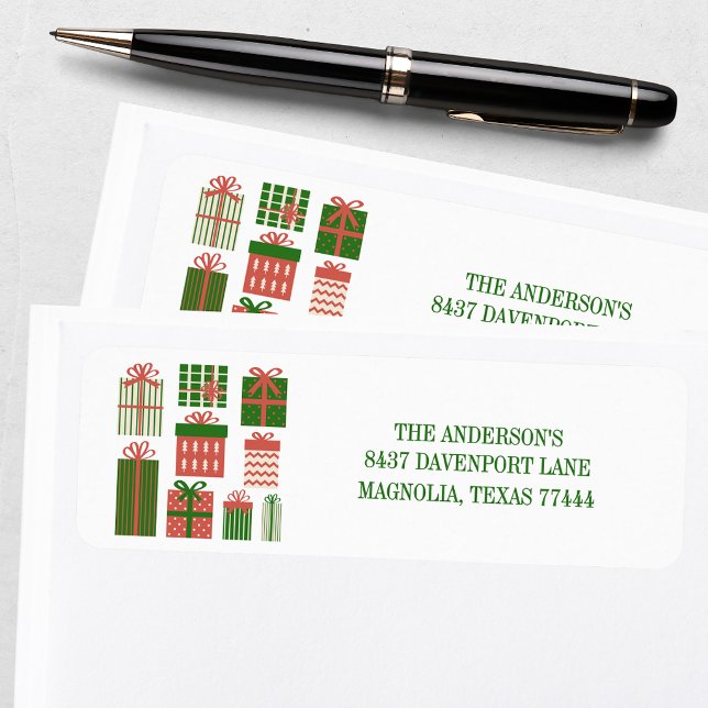 Étiquette Adresse de Retour de Cadeau de Noël Rouge Vert Mod (Créateur téléchargé)