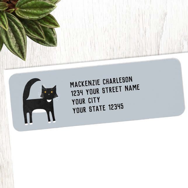 Étiquette Adresse de retour de chat noir et blanc (Fun black and white Tuxedo Cat personalized custom text return address label)