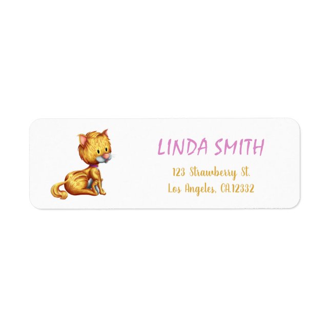 Étiquette Adresse de Retour de Chat Orange Mignon (Devant)