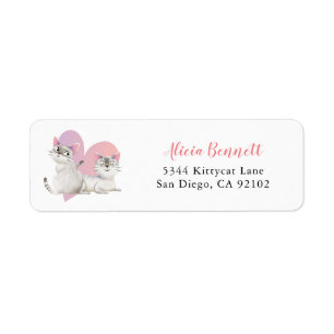 Étiquette Adresse de retour de chats jumeaux roses mignons