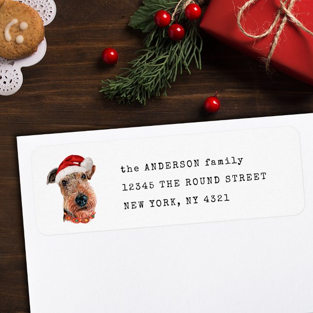 Étiquette Adresse de retour de chien de Noël de Terrier Aire (Créateur téléchargé)