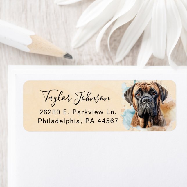 Étiquette Adresse de retour de chien Mastiff anglais (En situation)