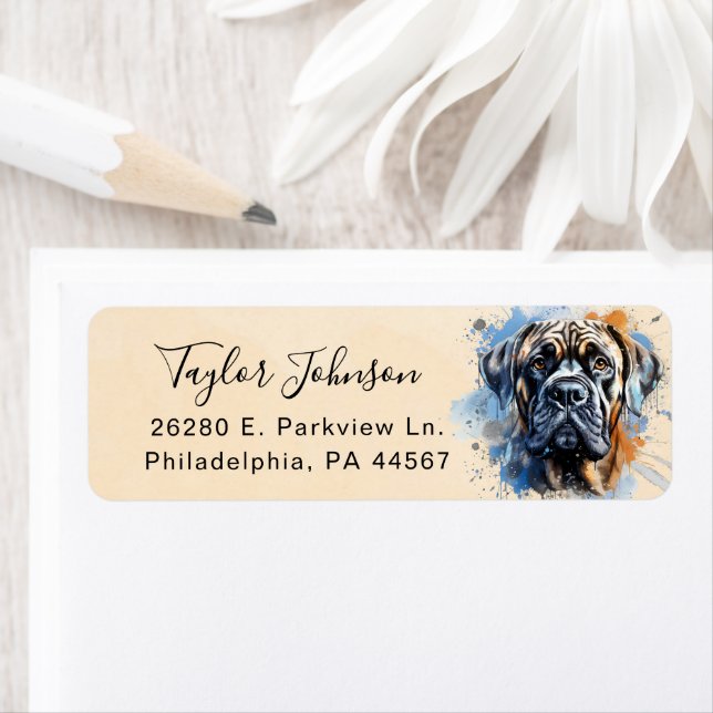 Étiquette Adresse de retour de chien Mastiff anglais (En situation)