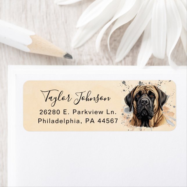 Étiquette Adresse de retour de chien Mastiff anglais (En situation)