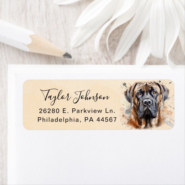 Étiquette Adresse de retour de chien Mastiff anglais (En situation)
