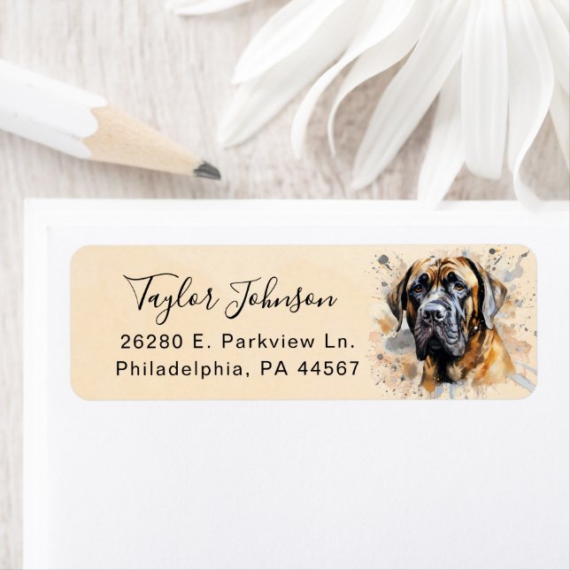 Étiquette Adresse de retour de chien Mastiff anglais (En situation)