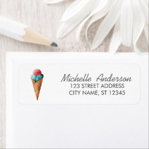 Étiquette Adresse de Retour de Crème Glacée Aquarelle Été Te