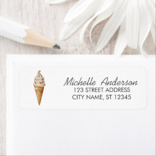 Étiquette Adresse de Retour de Crème Glacée Aquarelle Été Te