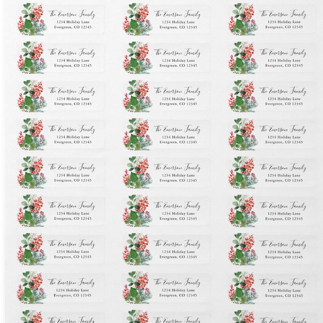 Étiquette Adresse de retour de décoration de Noël (Christmas Holiday Greenery Personalized Return Address Label by Painted Paperie
)