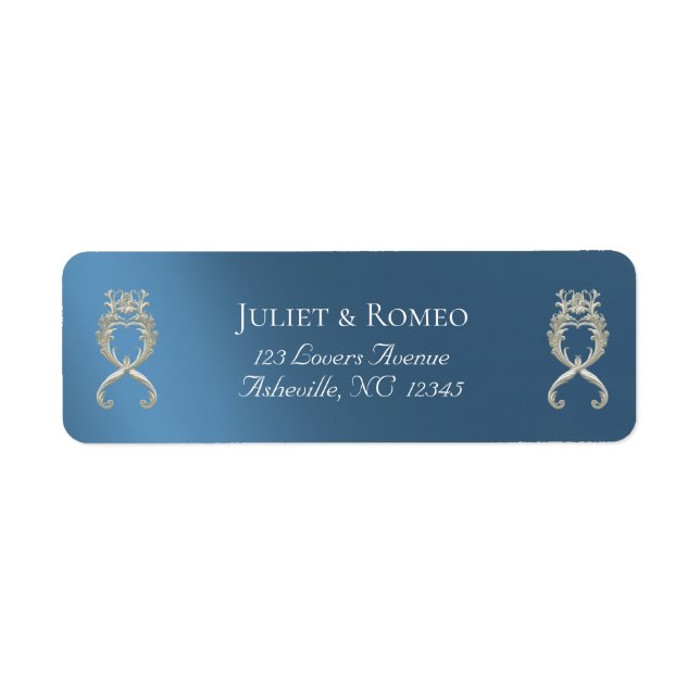 Étiquette Adresse de Retour de Design Baroque - Bleu (Devant)
