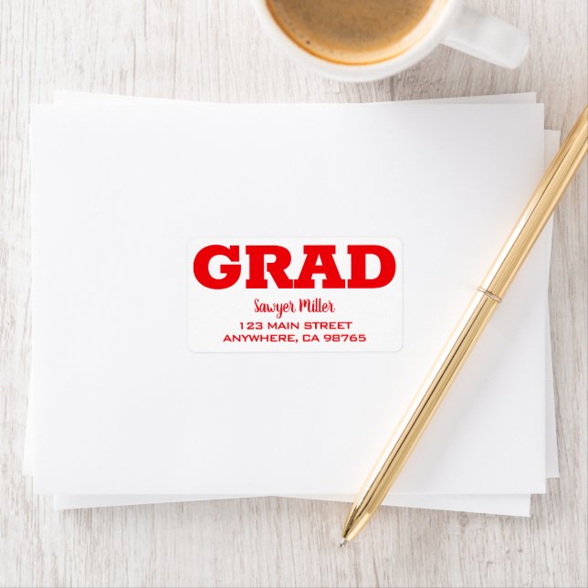 Étiquette Adresse de retour de diplôme en rouge et blanc (En situation)