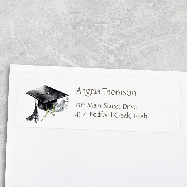 Étiquette Adresse de retour de diplôme Simple Cap Wildlower (Créateur téléchargé)