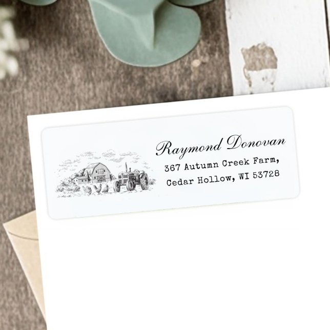 Étiquette Adresse de Retour de Ferme de Grange Rustique de C (Countryside Rustic Barn Farmhouse Return Address Label)