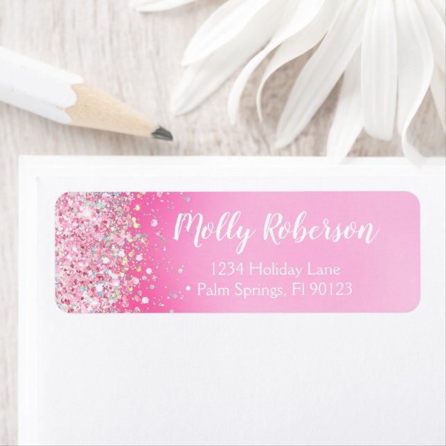 Étiquette Adresse de retour de fête d'anniversaire rose (En situation)