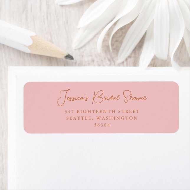 Étiquette Adresse de retour de fête de mariage rose simple m (En situation)